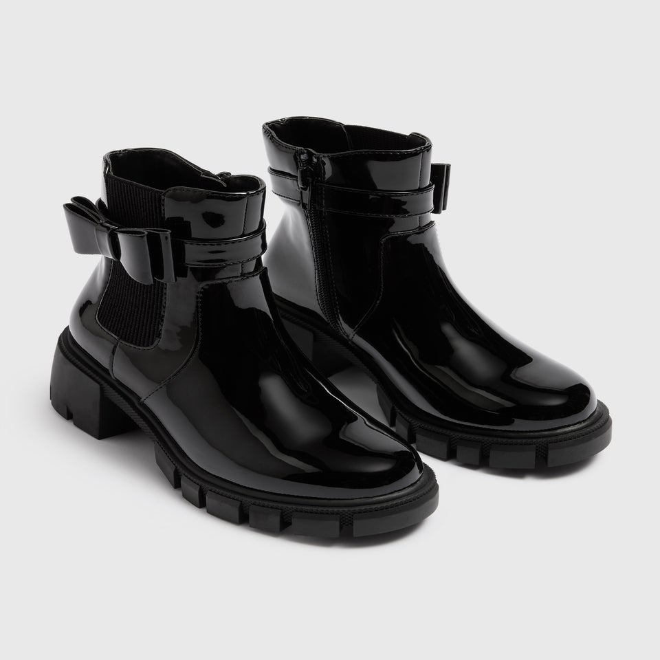 Girls Black Patent Heeled Chelsea Boots (Younger 12-Older 5)