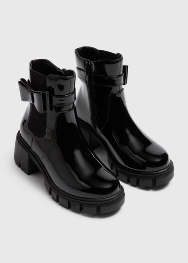 Girls Black Patent Heeled Chelsea Boots (Younger 12-Older 5)