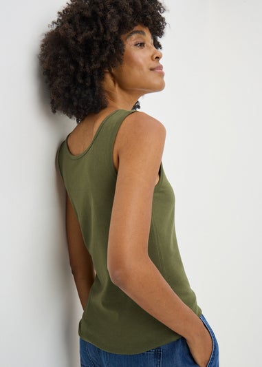 Khaki Short Scoop Neck Vest
