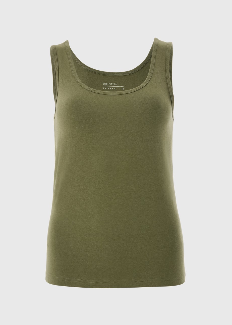 Khaki Short Scoop Neck Vest