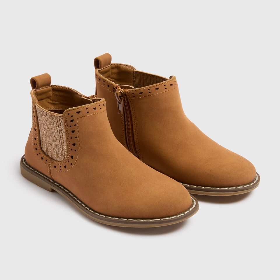 Girls Tan Chelsea Boots  (Younger 4-Older 3)