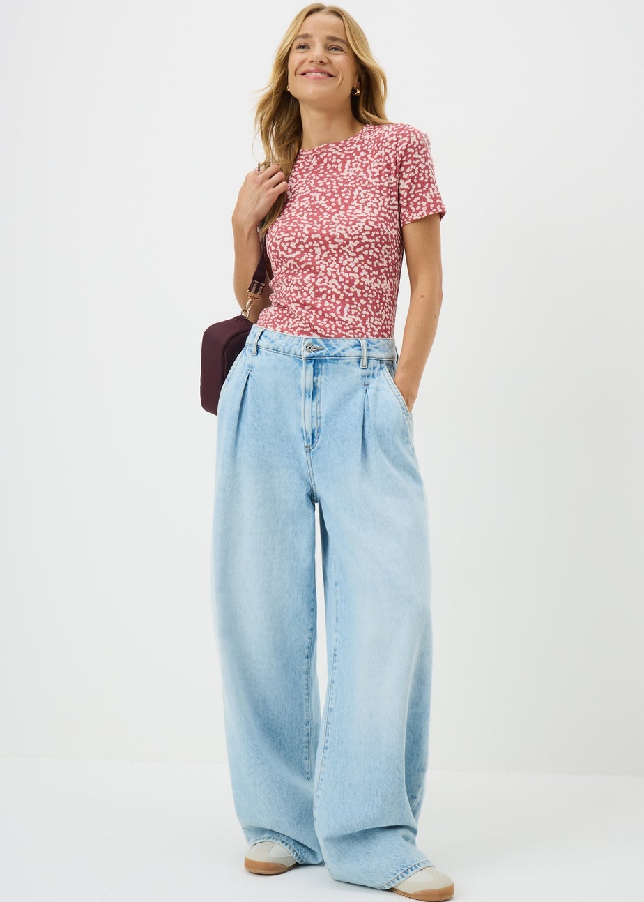 Dark Pink Spot Print Fitted T-Shirt