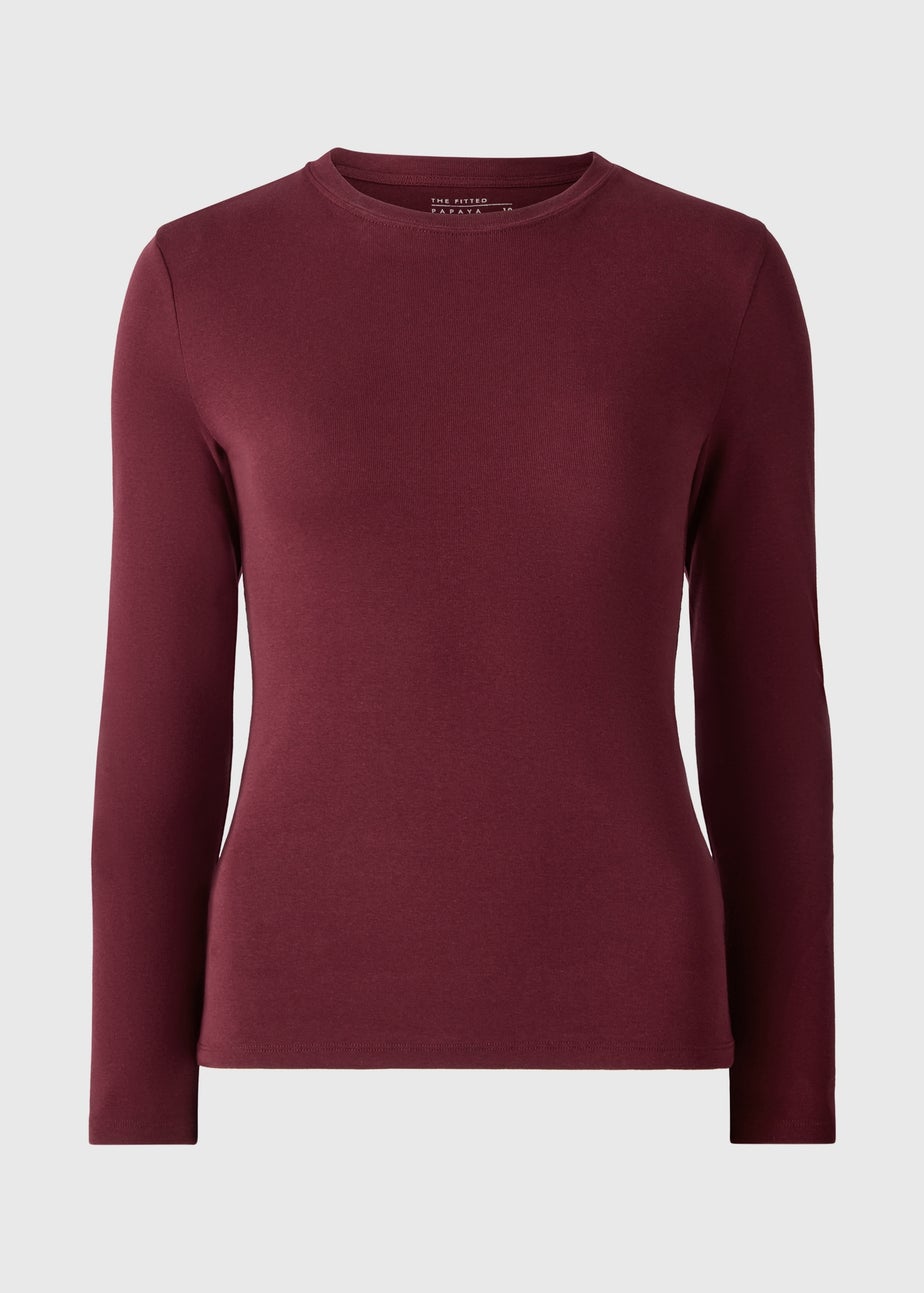 Burgundy Fitted Long Sleeve Top