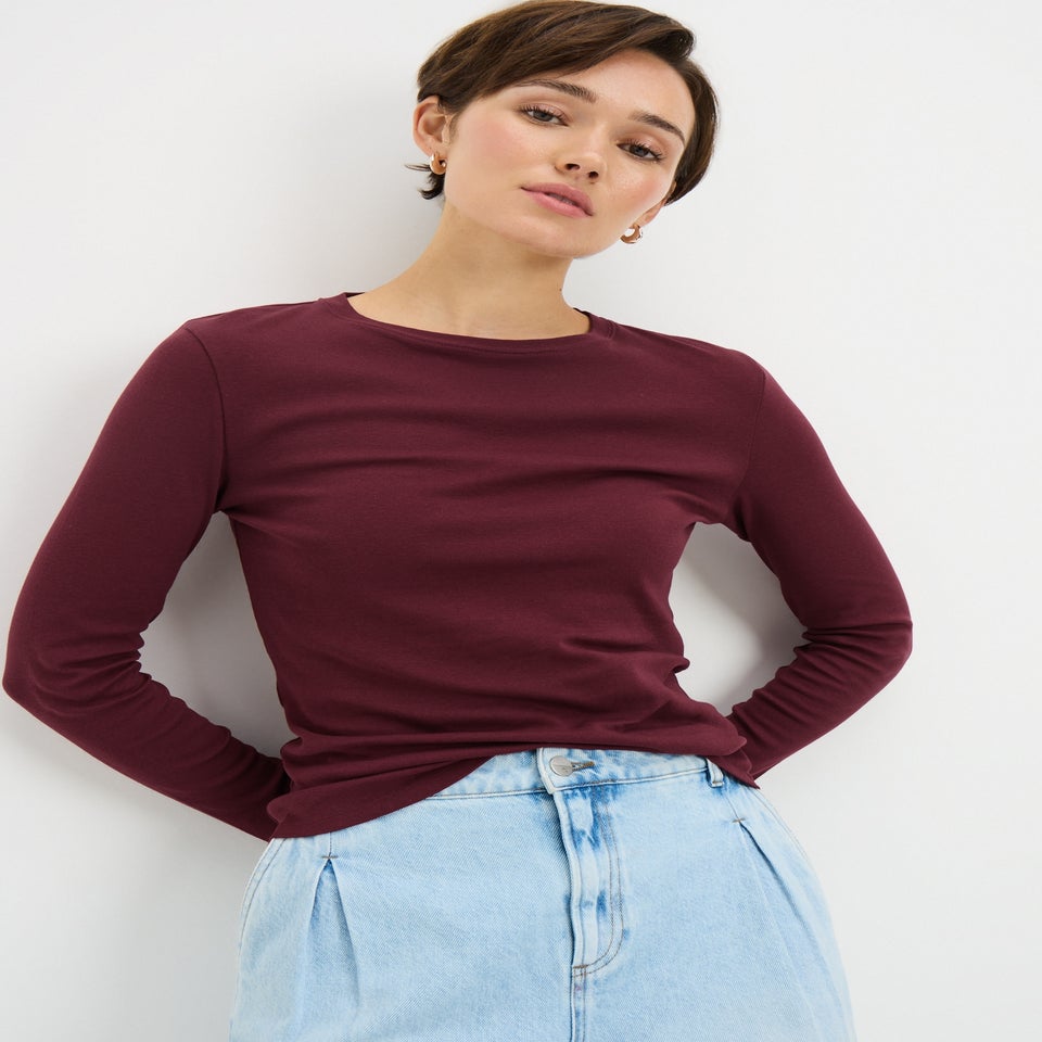 Burgundy Fitted Long Sleeve Top