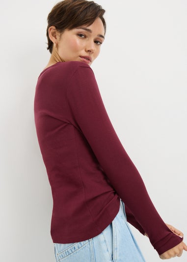 Burgundy Fitted Long Sleeve Top