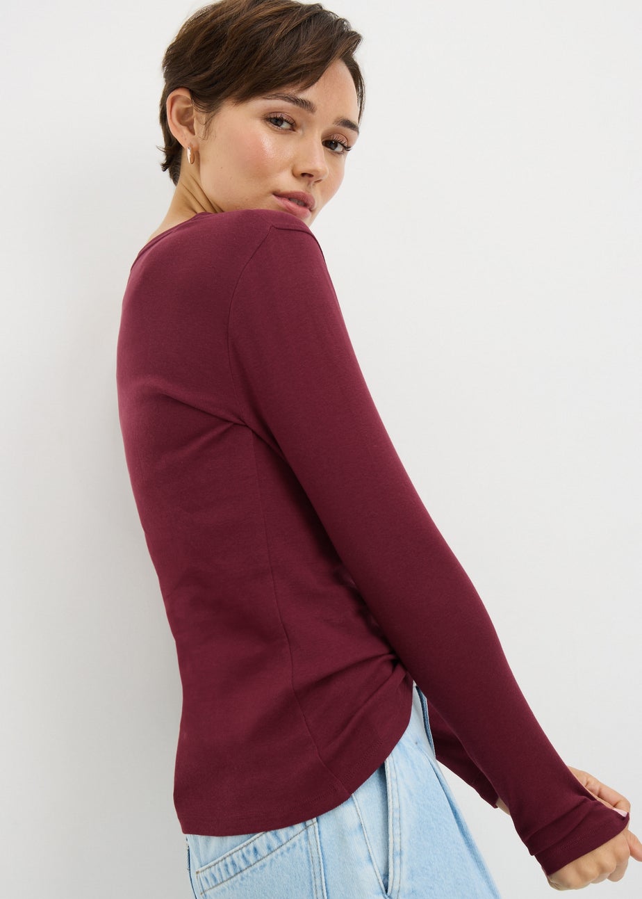 Burgundy Fitted Long Sleeve Top