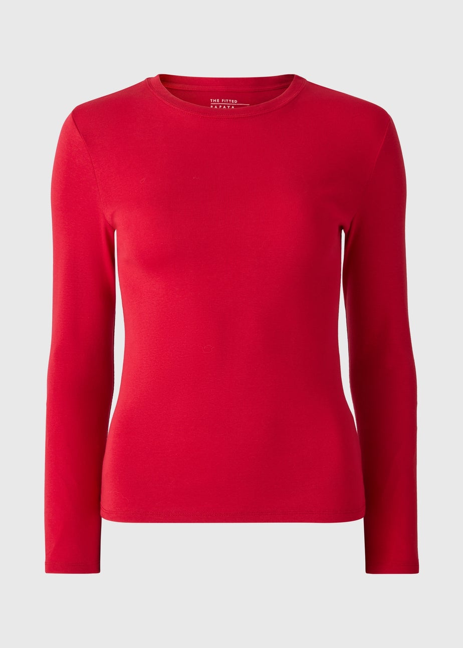 Red Fitted Long Sleeve T-Shirt