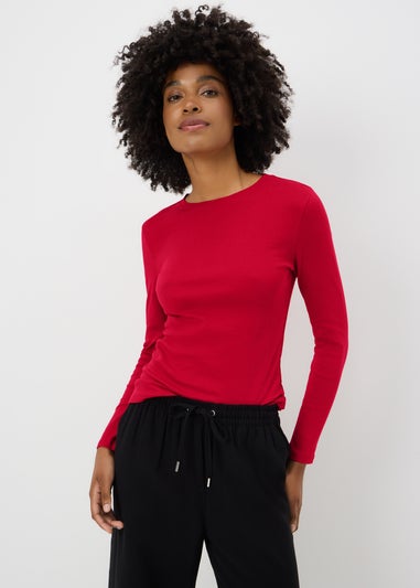 Red Fitted Long Sleeve T-Shirt