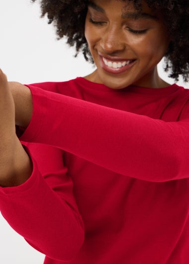 Red Fitted Long Sleeve T-Shirt