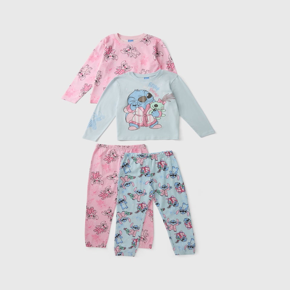 Disney 2 Pack Girls Blue Stitch Pyjama Set (4-13 yrs)