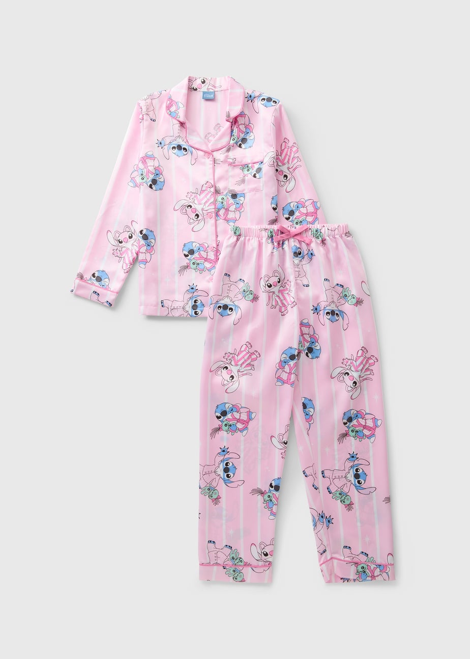 Disney Girls Pink Stitch Satin Pyjama Set (4-13yrs)
