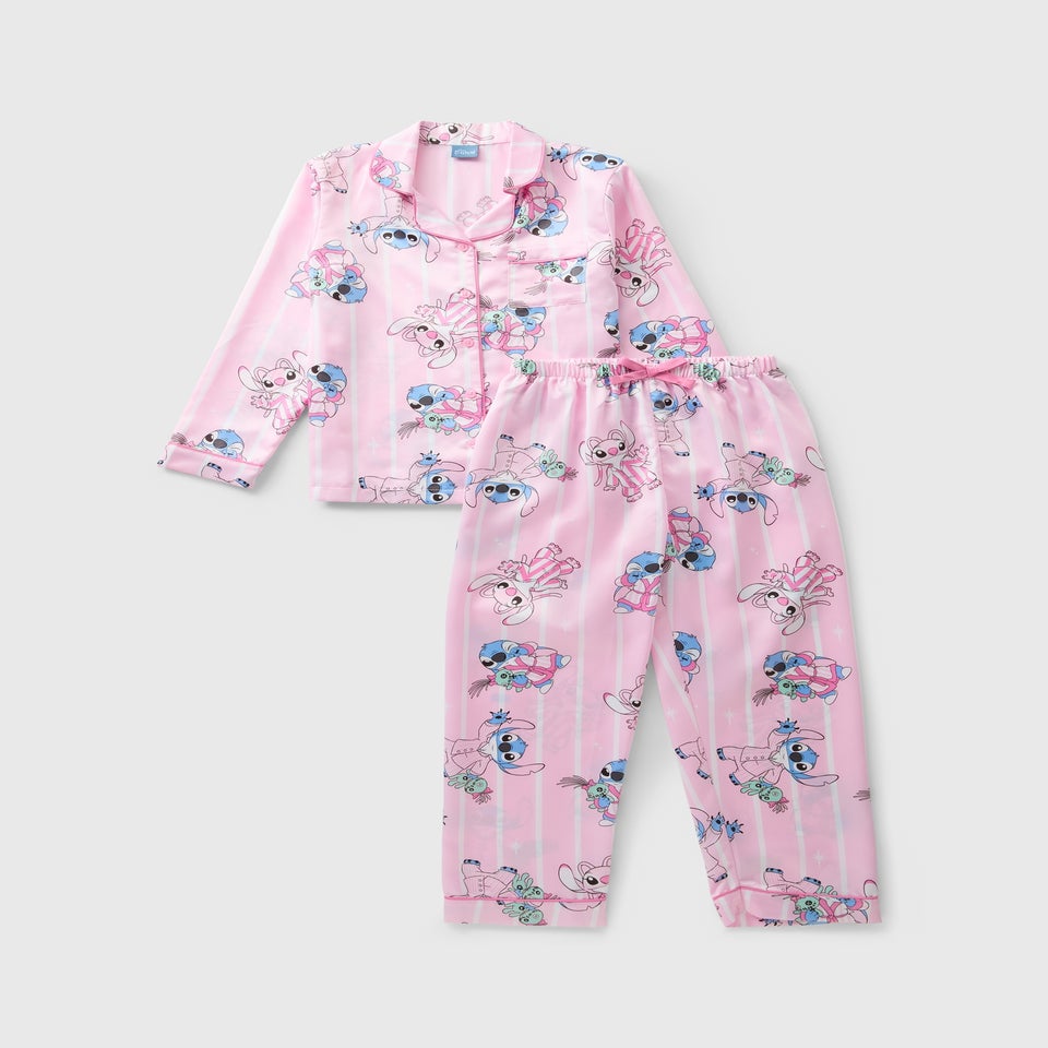 Disney Girls Pink Stitch Satin Pyjama Set (4-13yrs)