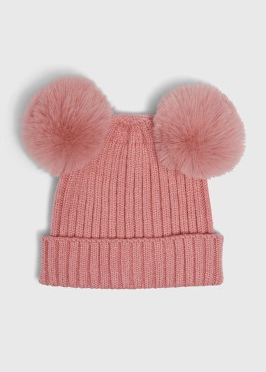 Baby Pink Double Pom Beanie (Newborn-24mths)