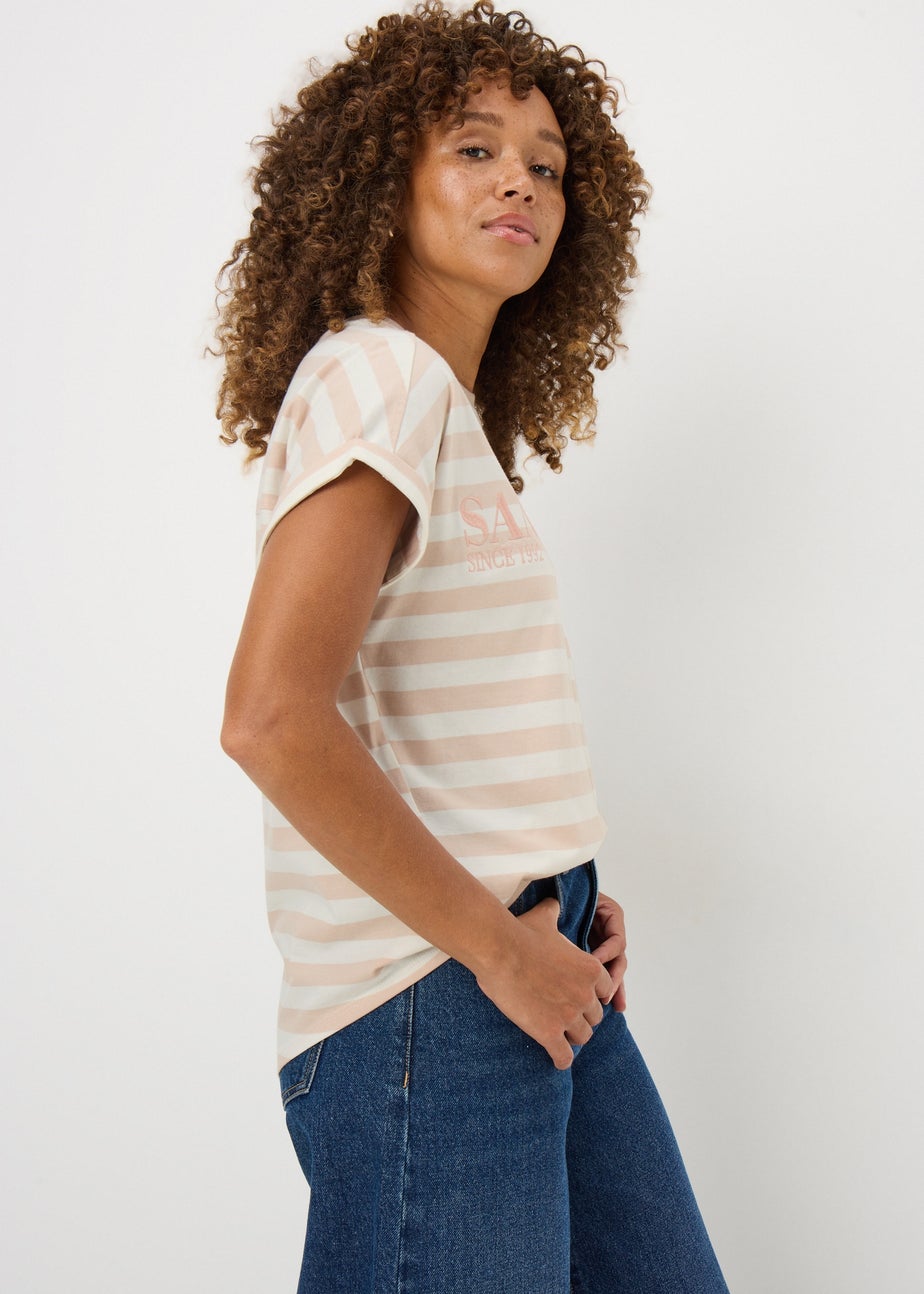 Pink Stripe Embroidered T-Shirt