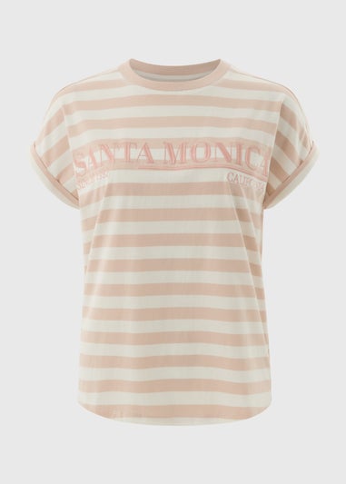 Pink Stripe Embroidered T-Shirt