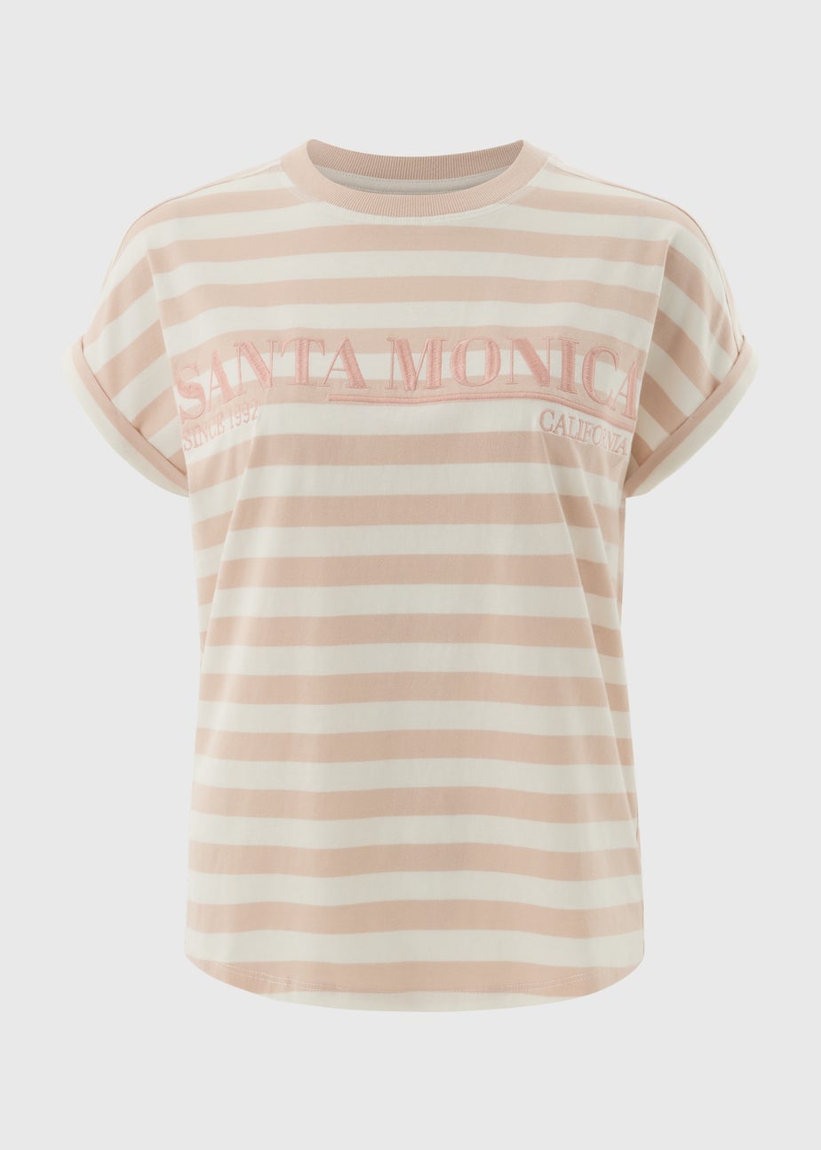 Pink Stripe Embroidered T-Shirt