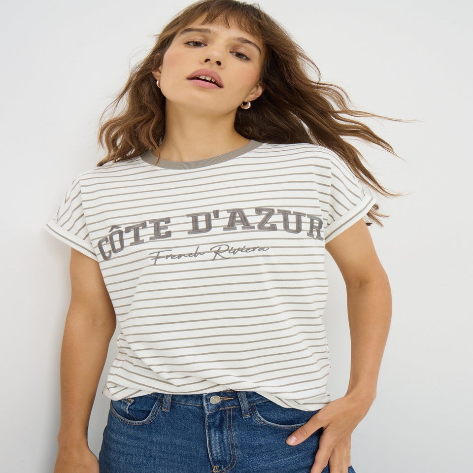 Green Embroided Stripe T-Shirt