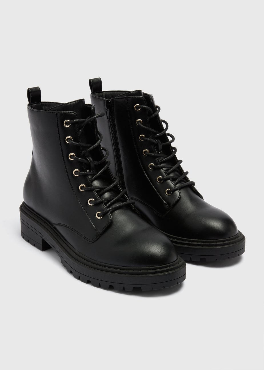 Black Basic Lace Up Boots