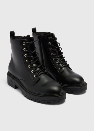 Black Basic Lace Up Boots