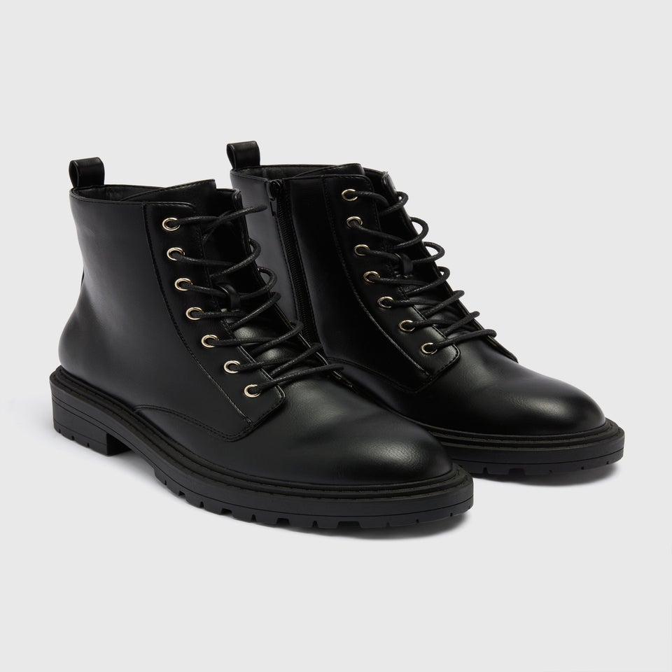 Black Basic Lace Up Boots