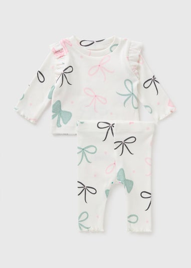 Baby Cream Bow Ribbed Top & Legging Set (Newborn-23mths)