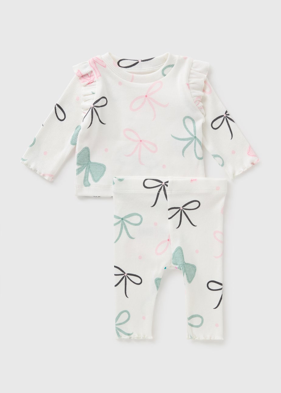 Baby Cream Bow Ribbed Top & Legging Set (Newborn-23mths)