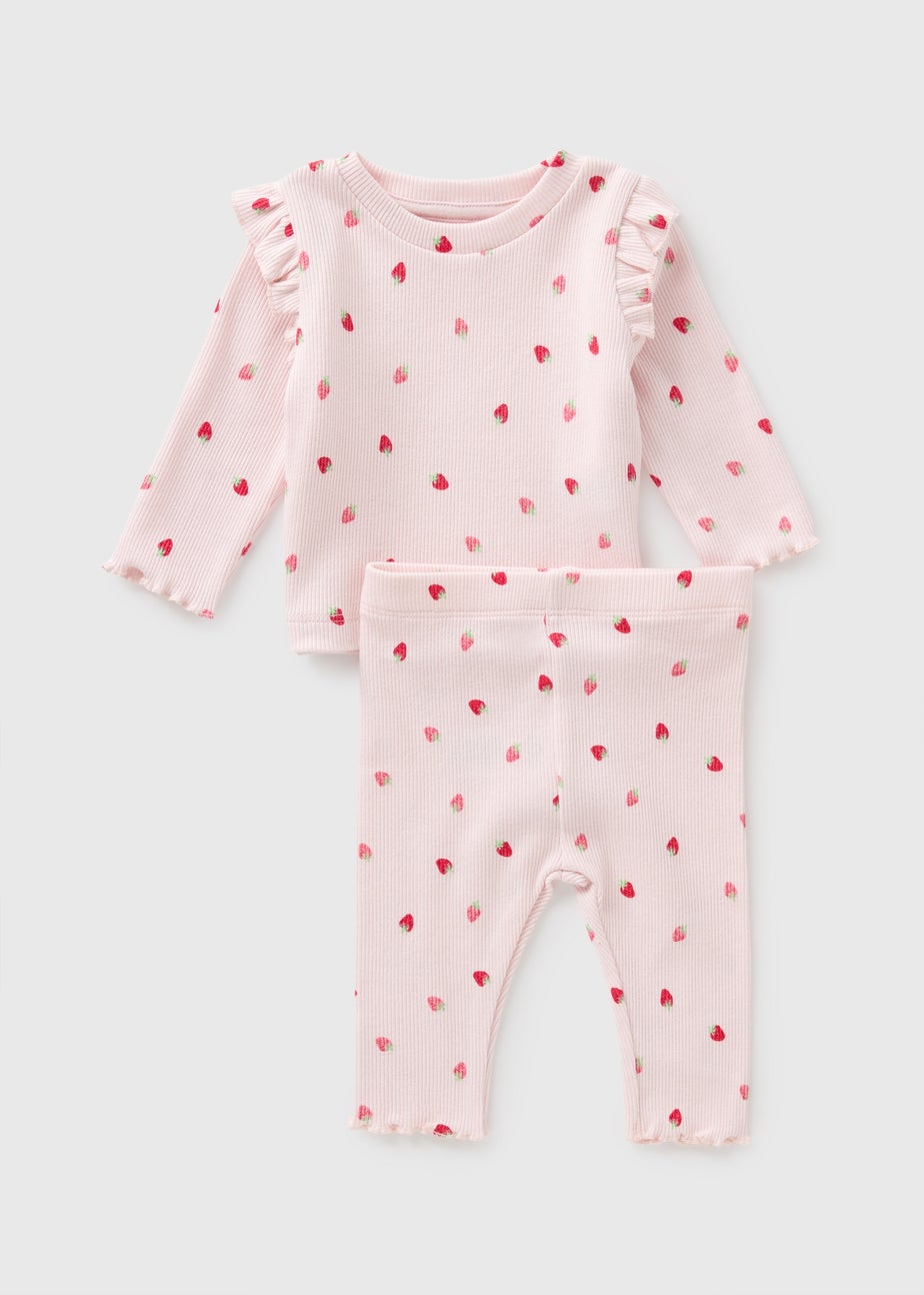 Baby Pink Strawberry Ribbed  Set (Newborn-23mths)