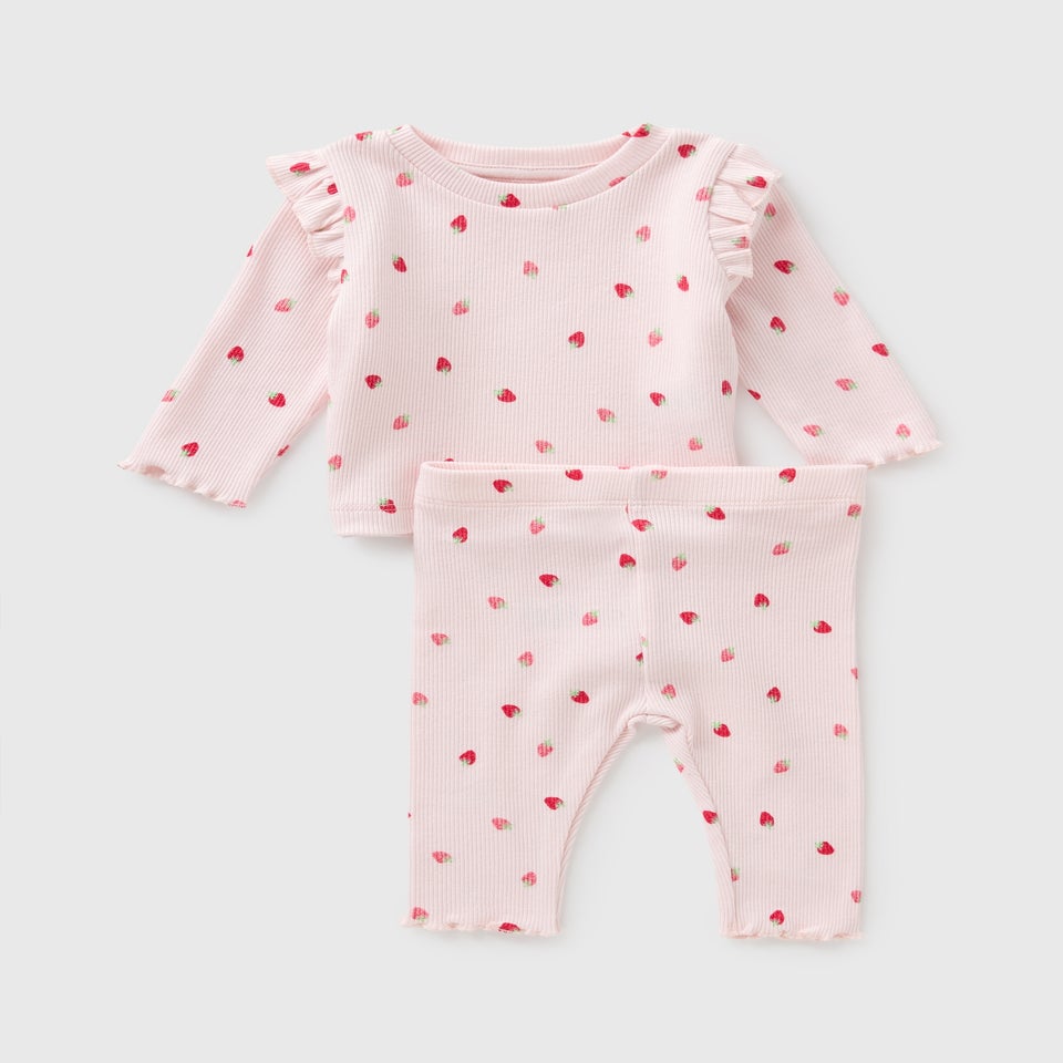 Baby Pink Strawberry Ribbed Pyjama Set (Newborn-23mths)