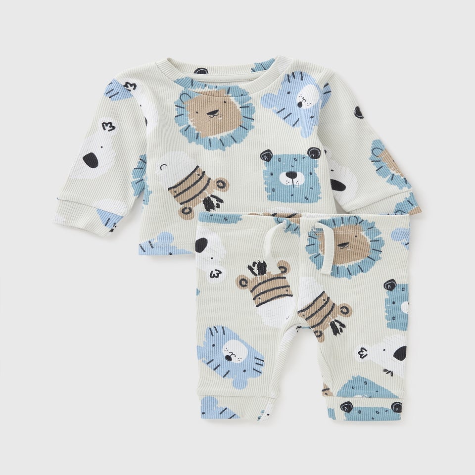Baby Blue Animal Ribbed Top & Legging Set (Newborn-23mths)