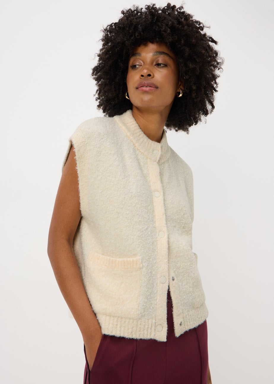 Cream Boucle Sleeveless Cardigan