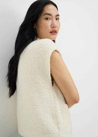 Cream Boucle Sleeveless Cardigan