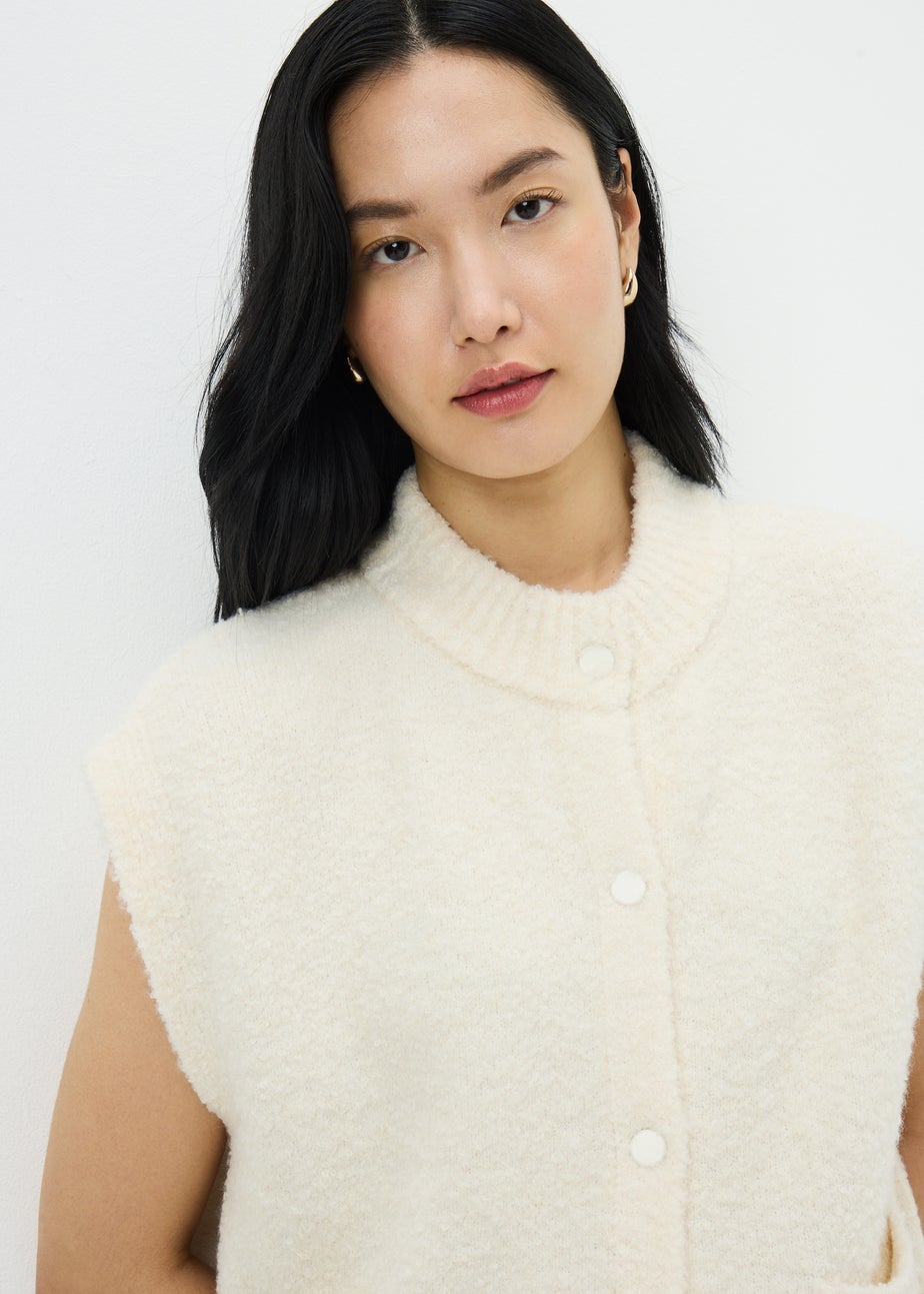 Cream Boucle Sleeveless Cardigan