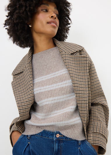 Beige Stripe Ribbed Knit Jumper