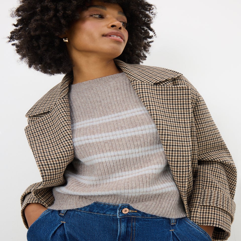 Beige Stripe Ribbed Knit Jumper