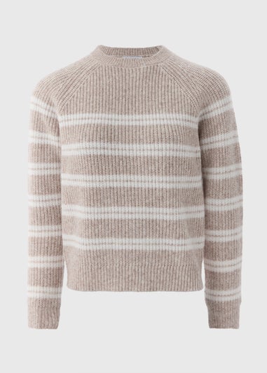Beige Stripe Ribbed Knit Jumper