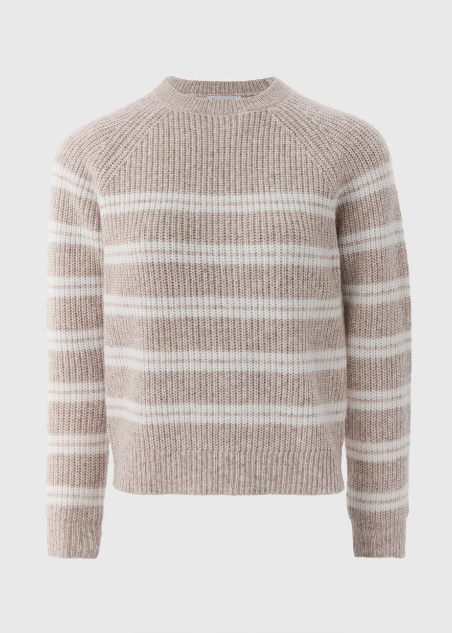 Beige Stripe Ribbed Knit Jumper