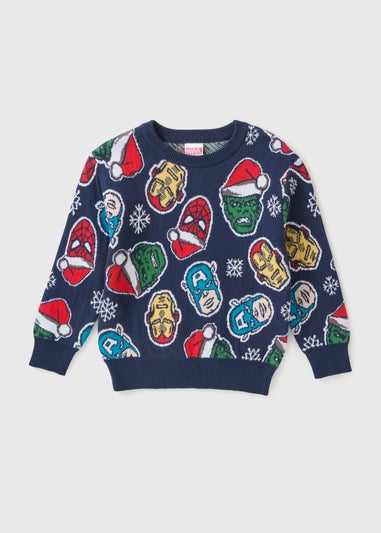 Marvel Boys Navy Christmas Knit Jumper (1-13yrs)
