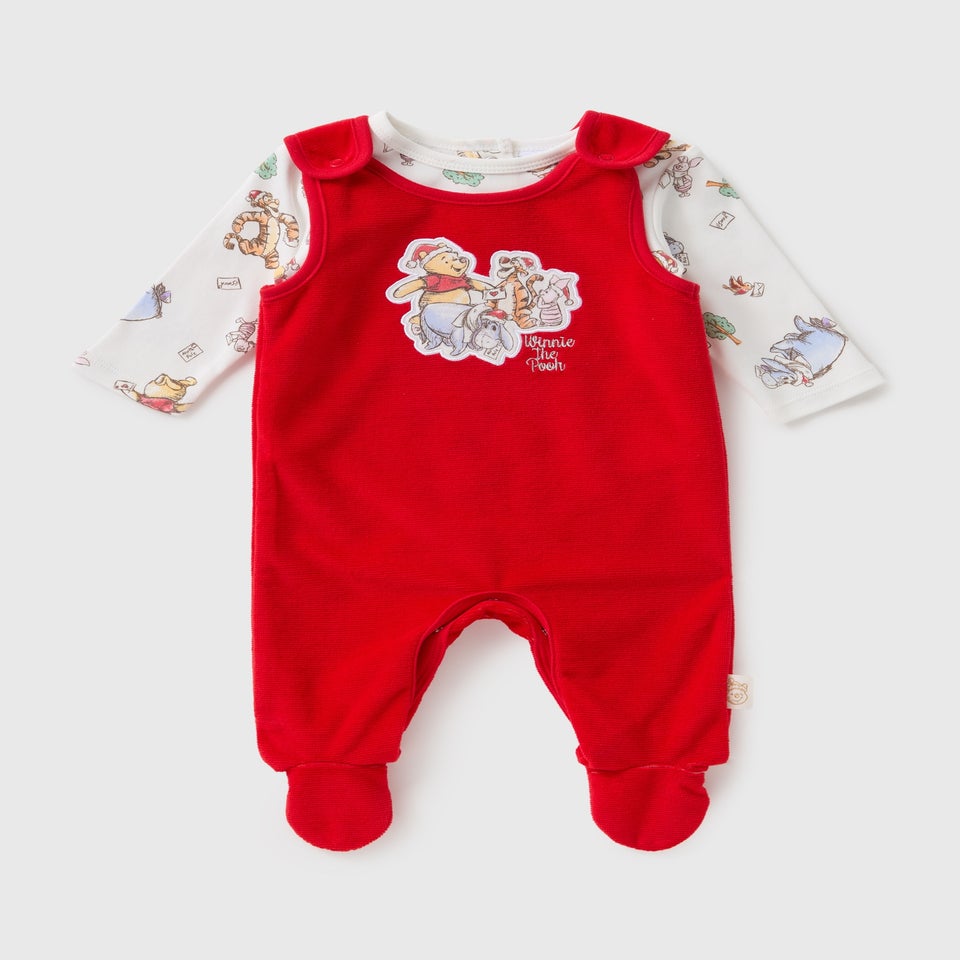 Baby Red Winnie The Pooh Dungaree Set (Newborn-18mths)