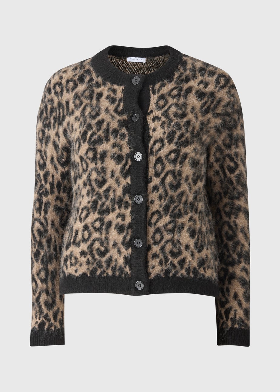 Brown Animal Print Jacquard Cardigan