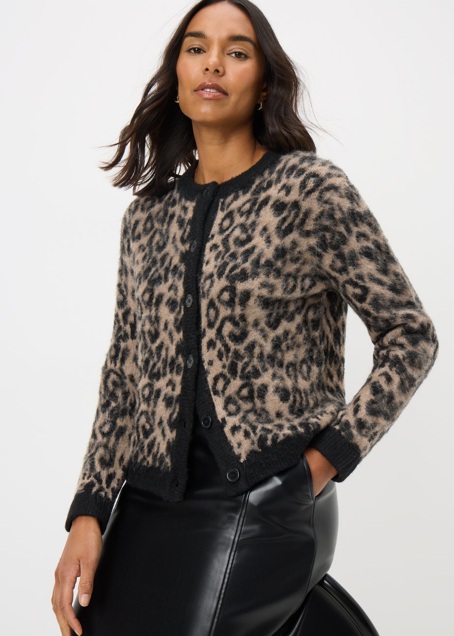 Brown Animal Print Jacquard Cardigan