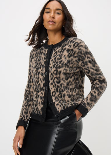 Brown Animal Print Jacquard Cardigan