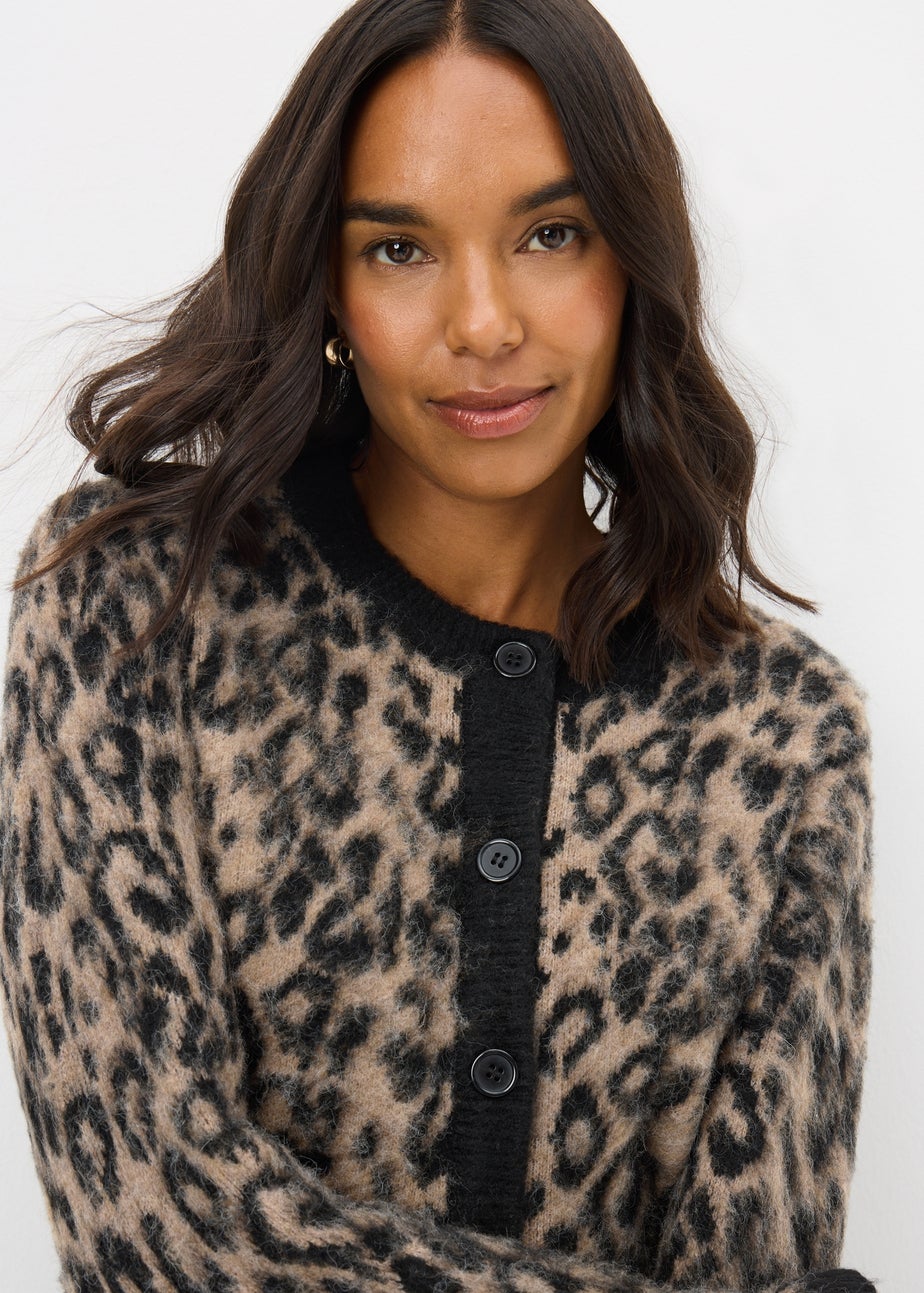 Brown Animal Print Jacquard Cardigan