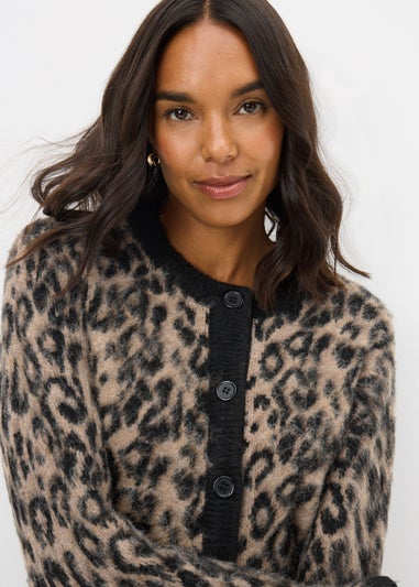 Brown Animal Print Jacquard Cardigan