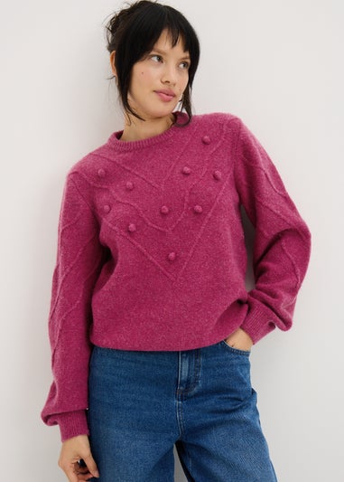 Raspberry Bobble Stitch Jumper