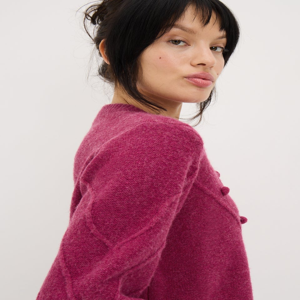 Raspberry Bobble Stitch Jumper