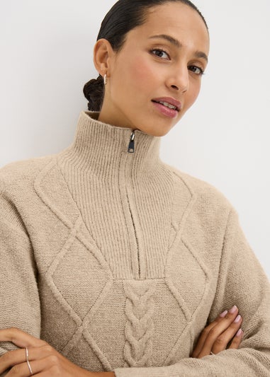 Beige Quarter Zip Tunic Jumper
