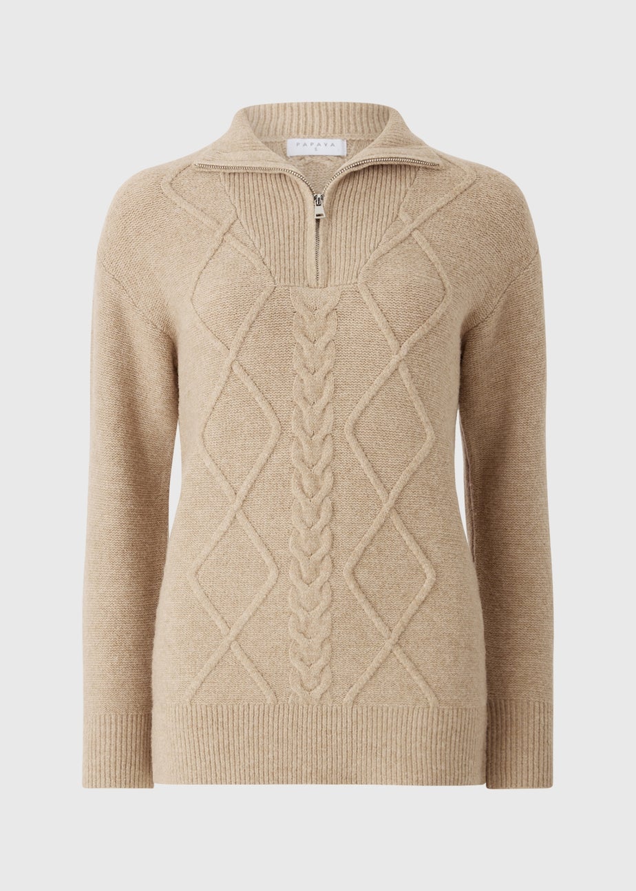 Beige Quarter Zip Tunic Jumper