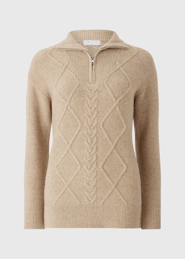 Beige Quarter Zip Tunic Jumper