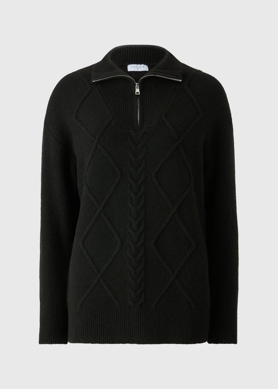 Black Quarter Zip Tunic Jumper