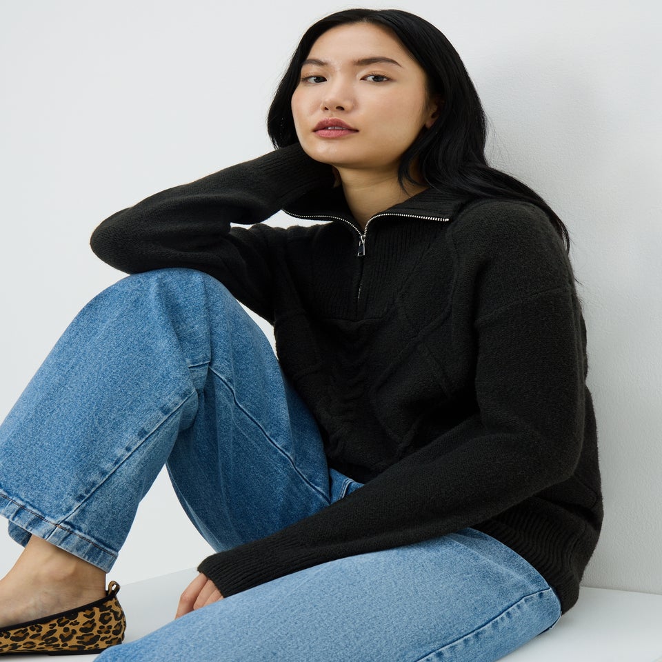 Black Quarter Zip Tunic Jumper